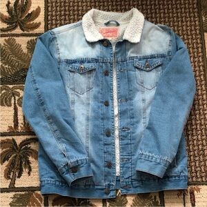 Brooklyn Cloth Mens Sherpa Lined Blue Denim Trucker Jean Jacket Size M
